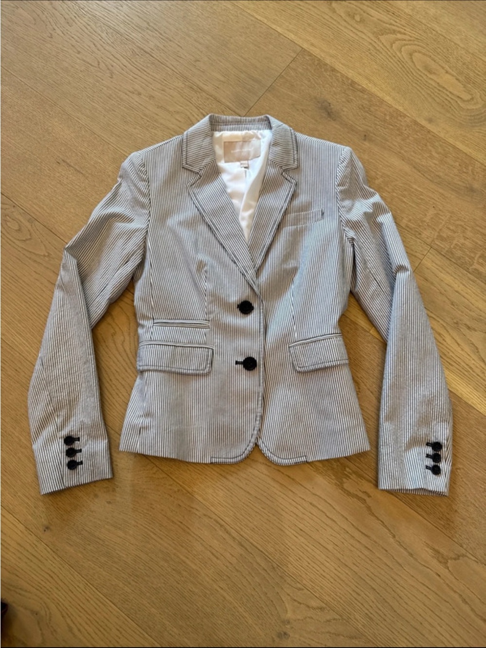 Banana Republic Striped Gray & White Women's Blazer Jacket
